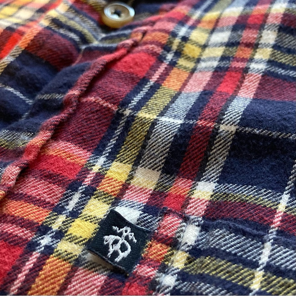 Brooks Brothers 100% Cotton Men's Button Down Blue & Red Plaid Flannel Shirt - Picture 9 of 12